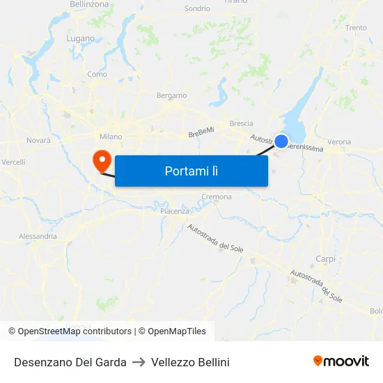 Desenzano Del Garda to Vellezzo Bellini map