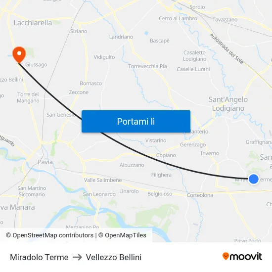 Miradolo Terme to Vellezzo Bellini map