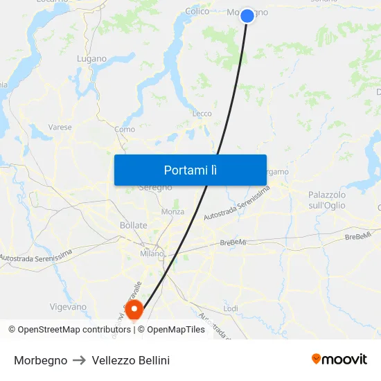 Morbegno to Vellezzo Bellini map