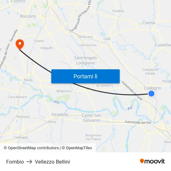 Fombio to Vellezzo Bellini map