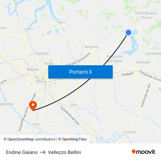 Endine Gaiano to Vellezzo Bellini map
