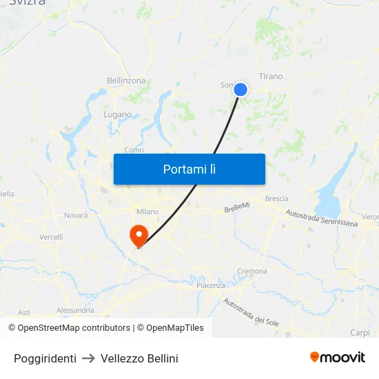 Poggiridenti to Vellezzo Bellini map