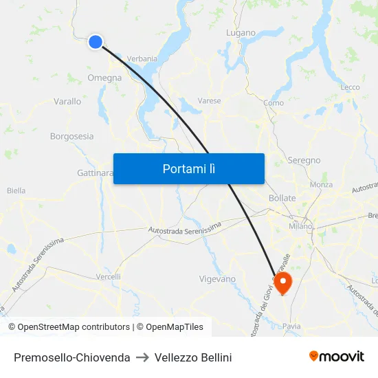 Premosello-Chiovenda to Vellezzo Bellini map