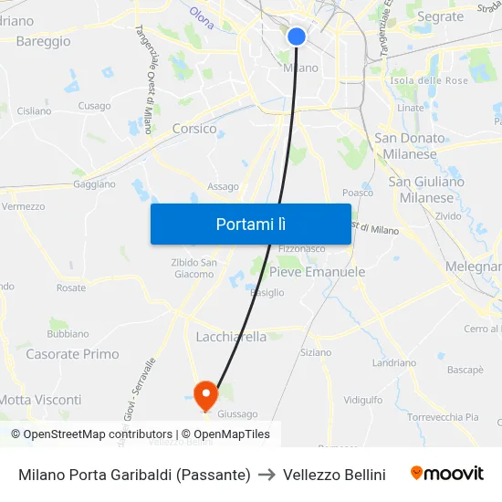 Milano Porta Garibaldi (Passante) to Vellezzo Bellini map