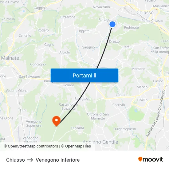 Chiasso to Venegono Inferiore map