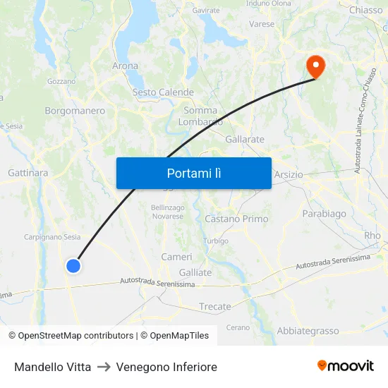 Mandello Vitta to Venegono Inferiore map