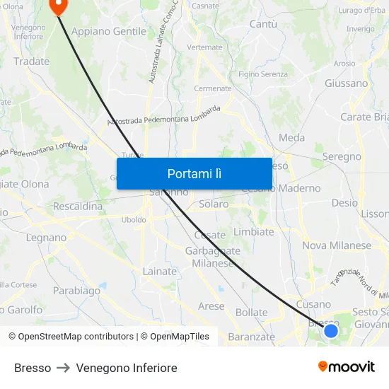 Bresso to Venegono Inferiore map