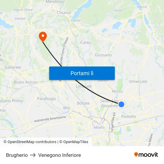 Brugherio to Venegono Inferiore map