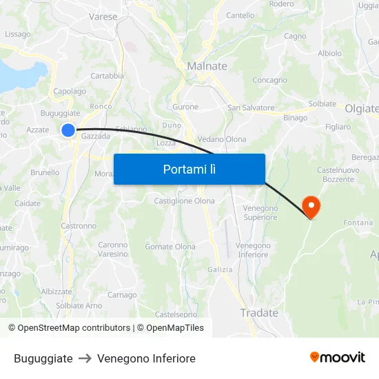 Buguggiate to Venegono Inferiore map