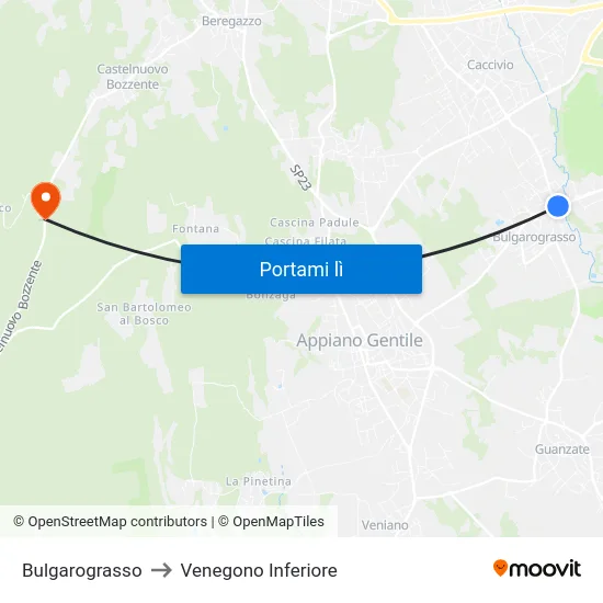 Bulgarograsso to Venegono Inferiore map