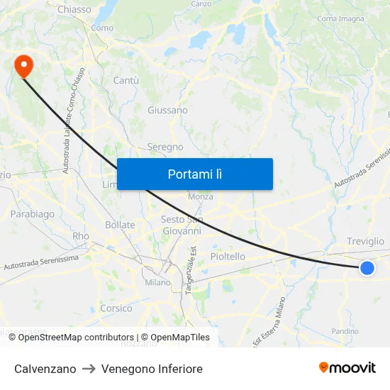 Calvenzano to Venegono Inferiore map