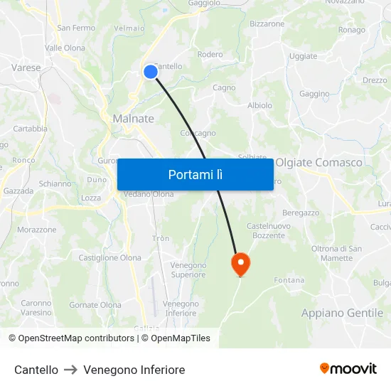 Cantello to Venegono Inferiore map