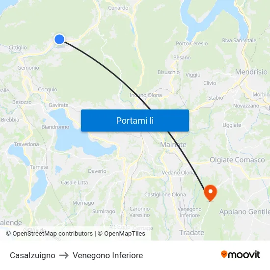 Casalzuigno to Venegono Inferiore map