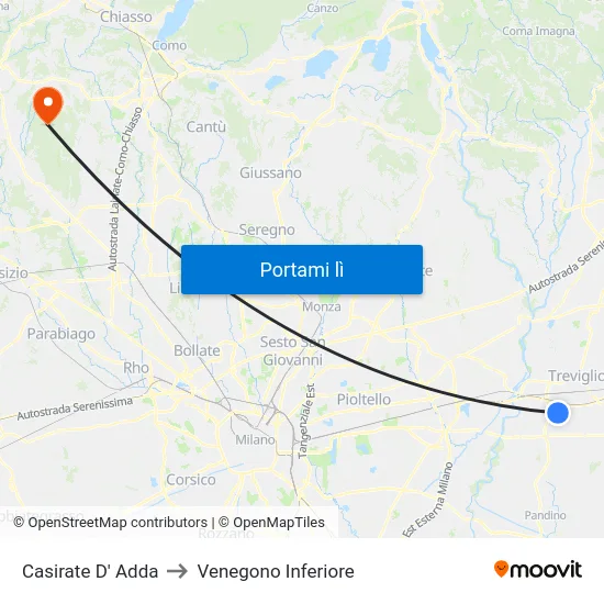 Casirate D' Adda to Venegono Inferiore map