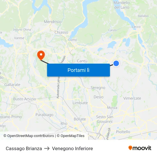 Cassago Brianza to Venegono Inferiore map