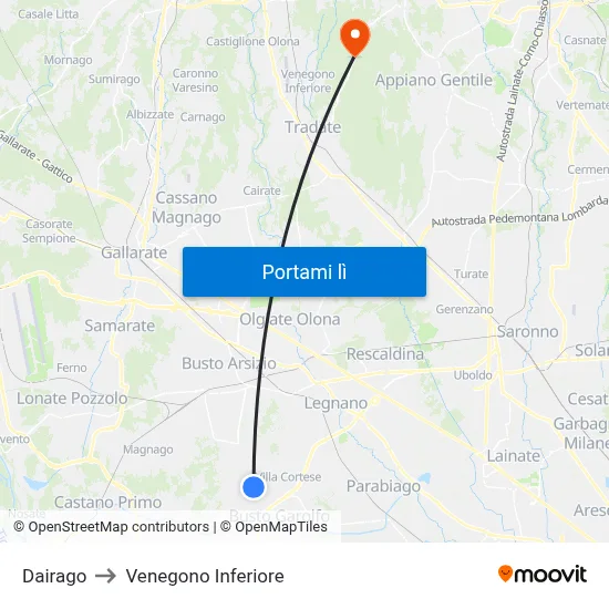 Dairago to Venegono Inferiore map