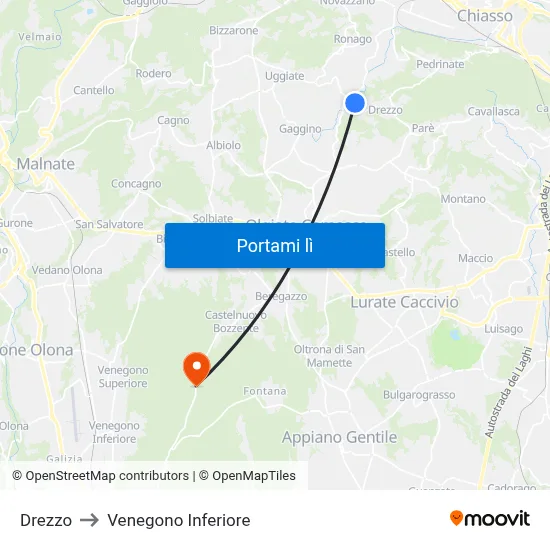 Drezzo to Venegono Inferiore map