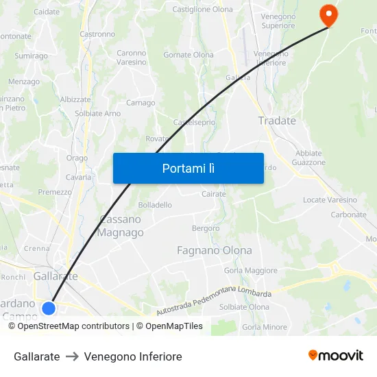 Gallarate to Venegono Inferiore map