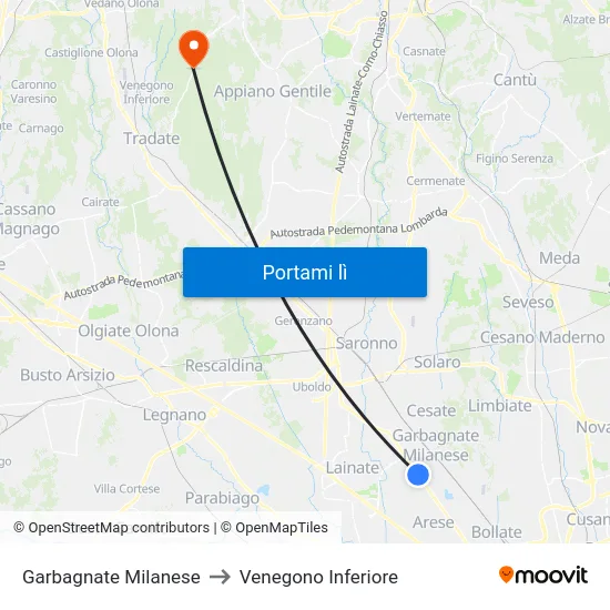 Garbagnate Milanese to Venegono Inferiore map