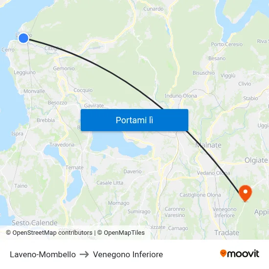 Laveno-Mombello to Venegono Inferiore map