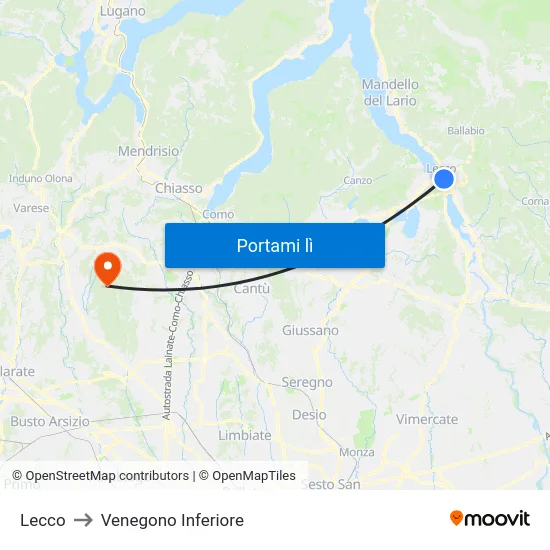 Lecco to Venegono Inferiore map