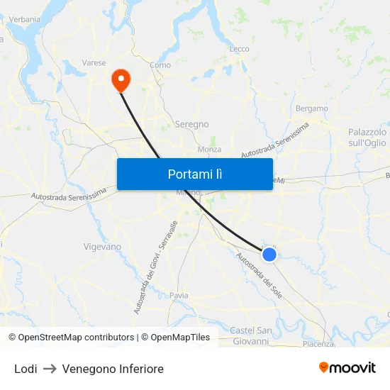Lodi to Venegono Inferiore map