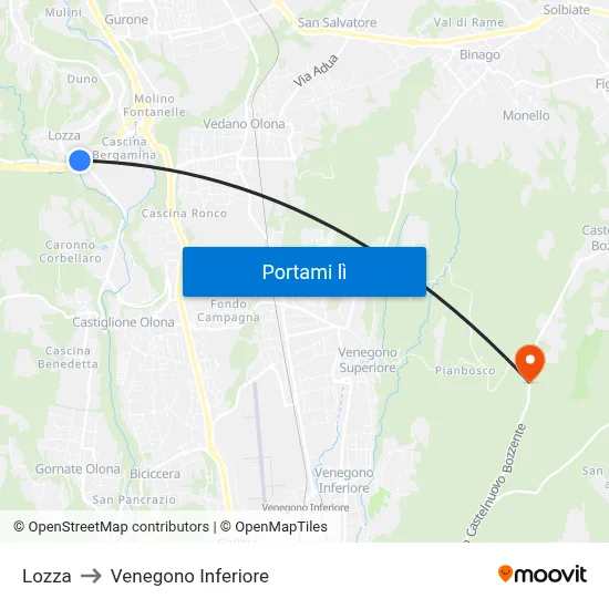 Lozza to Venegono Inferiore map