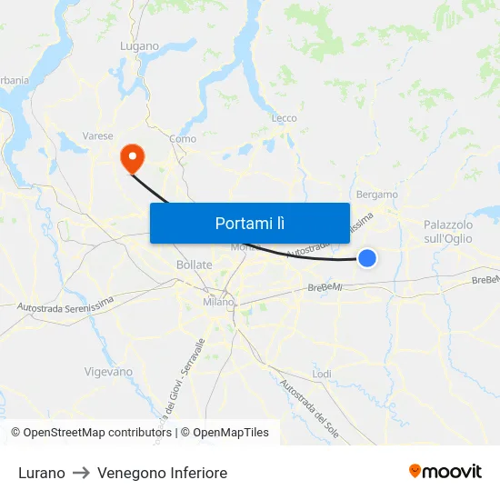 Lurano to Venegono Inferiore map