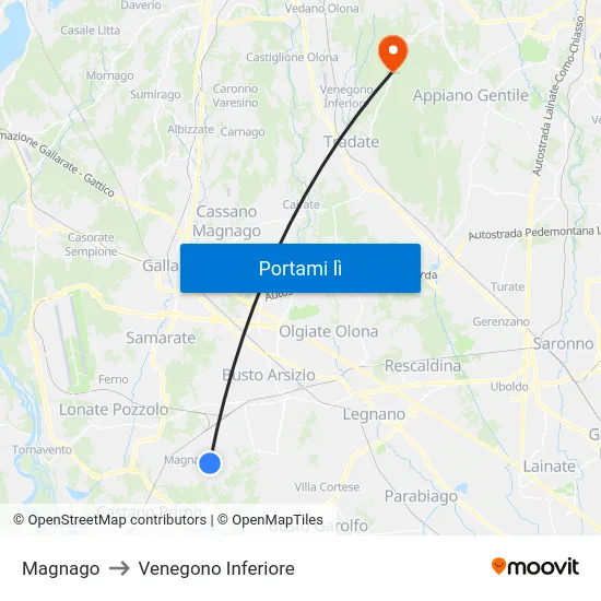 Magnago to Venegono Inferiore map