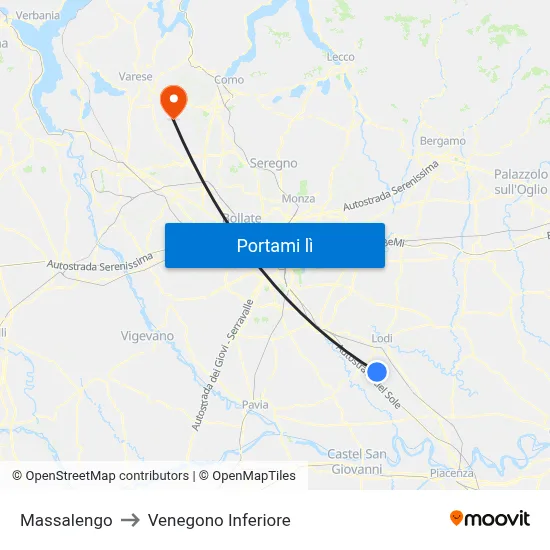 Massalengo to Venegono Inferiore map
