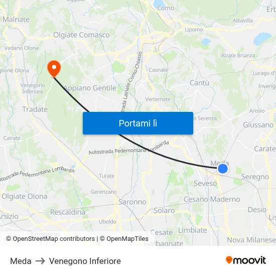 Meda to Venegono Inferiore map