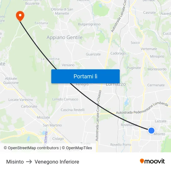 Misinto to Venegono Inferiore map