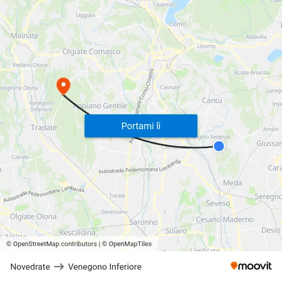 Novedrate to Venegono Inferiore map