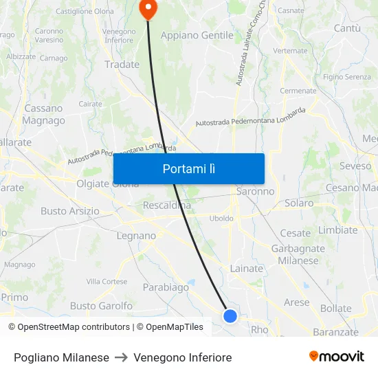 Pogliano Milanese to Venegono Inferiore map