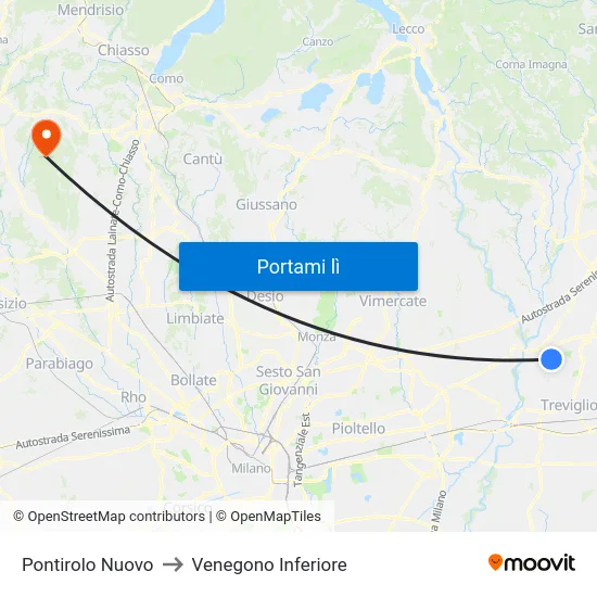 Pontirolo Nuovo to Venegono Inferiore map