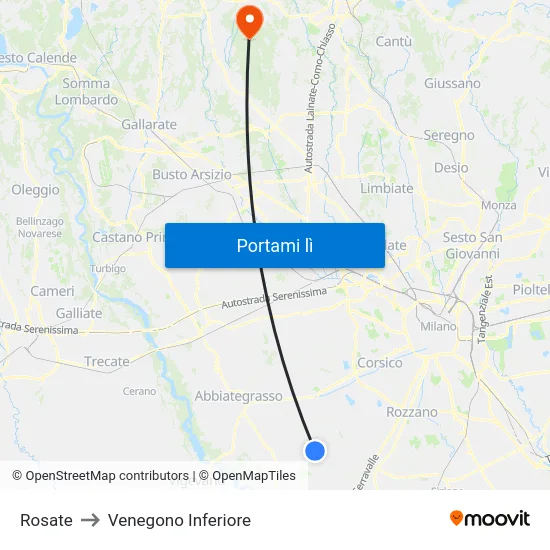Rosate to Venegono Inferiore map