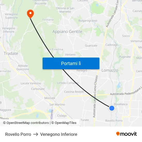 Rovello Porro to Venegono Inferiore map