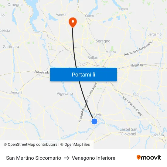 San Martino Siccomario to Venegono Inferiore map