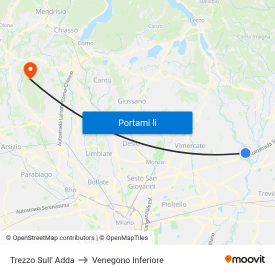 Trezzo Sull' Adda to Venegono Inferiore map