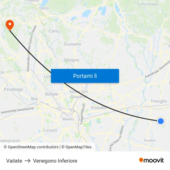 Vailate to Venegono Inferiore map
