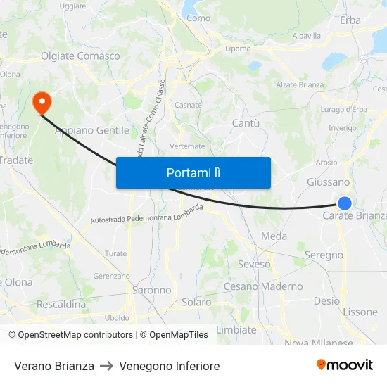 Verano Brianza to Venegono Inferiore map