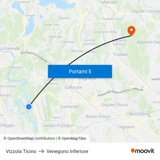 Vizzola Ticino to Venegono Inferiore map