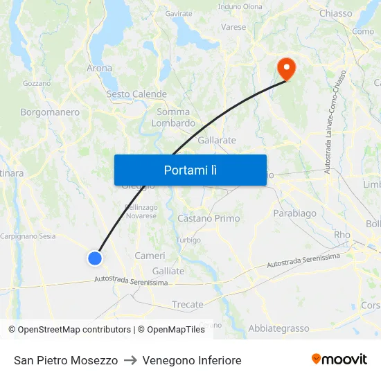 San Pietro Mosezzo to Venegono Inferiore map