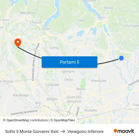 Sotto Il Monte Giovanni Xxiii to Venegono Inferiore map