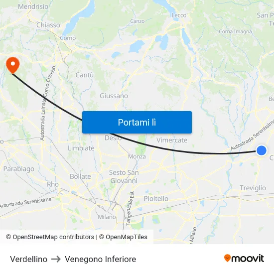 Verdellino to Venegono Inferiore map