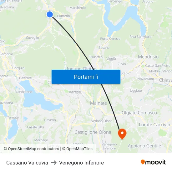 Cassano Valcuvia to Venegono Inferiore map