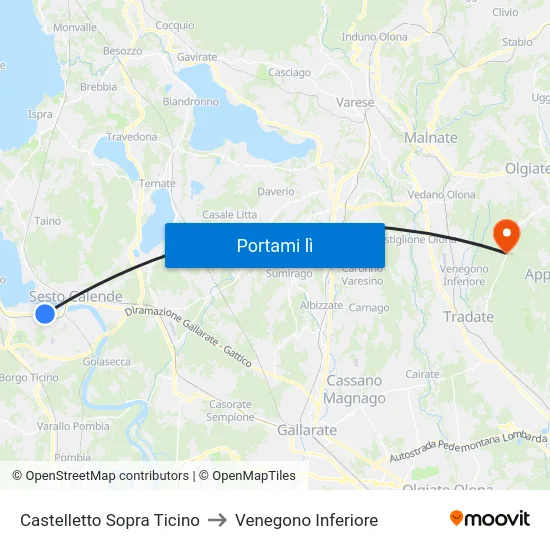 Castelletto Sopra Ticino to Venegono Inferiore map