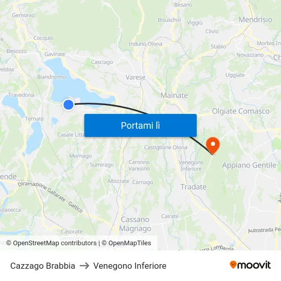 Cazzago Brabbia to Venegono Inferiore map