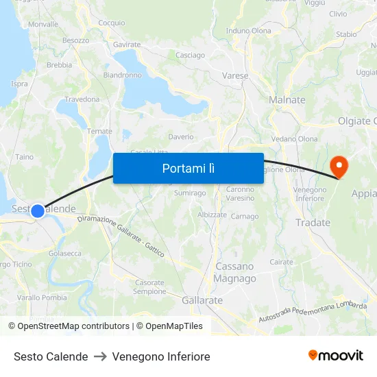 Sesto Calende to Venegono Inferiore map