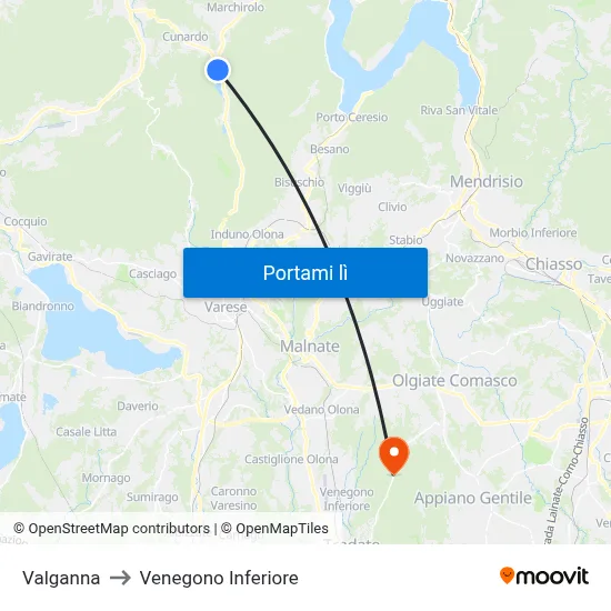 Valganna to Venegono Inferiore map